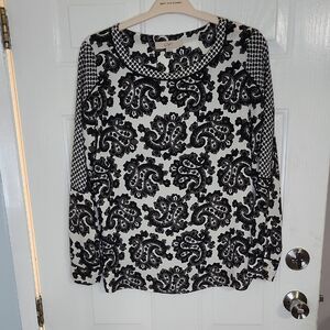LOFT Black and White Paisley Blouse